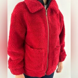 Red fluffy jacket from Garage